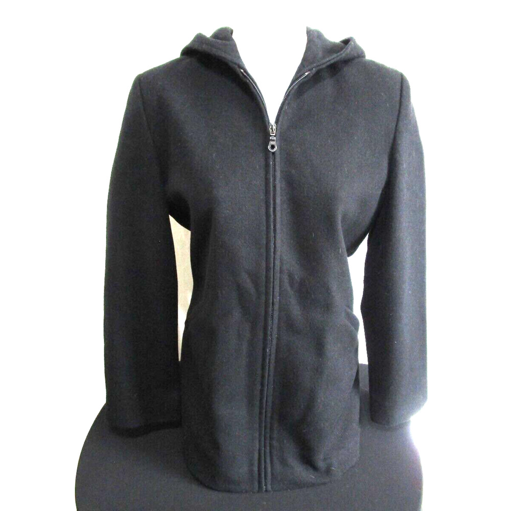 Kristen Blake Black Wool Blend Full Zip Hoodie Coat Jacket Women Sz XS